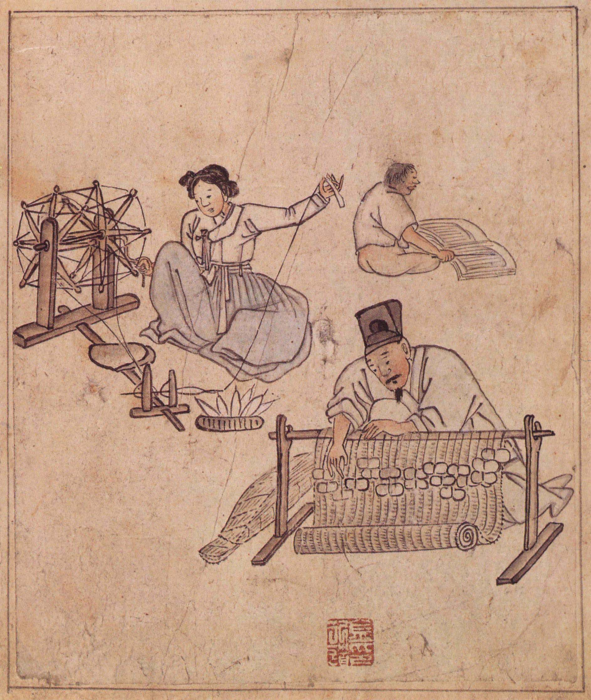 김홍도 자리짜기 (Weaving a Mat) — Kim Hong-do (김홍도), 18th century