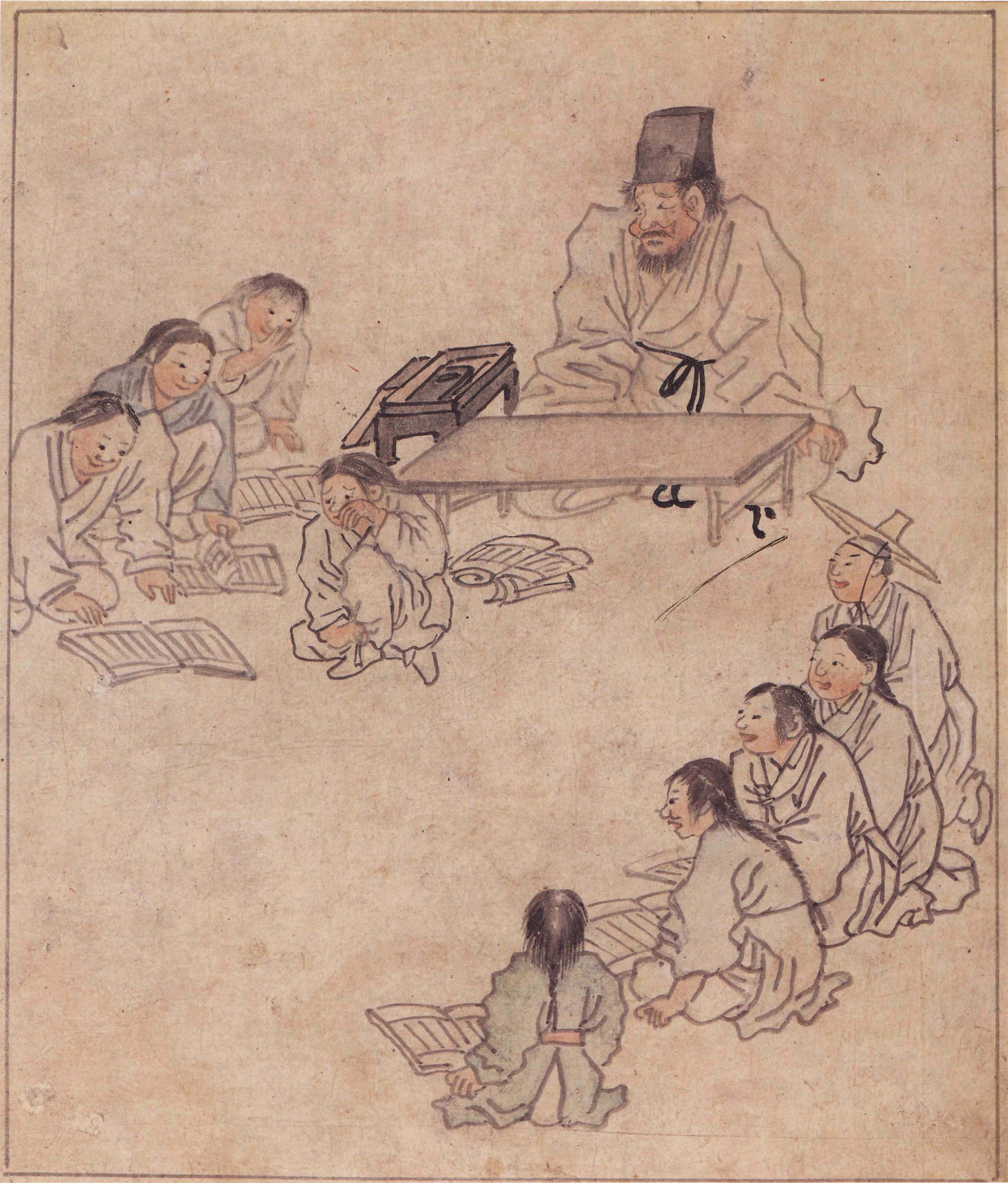 Village School by Kim Hong-do (김홍도), showing a Joseon teacher and pupils