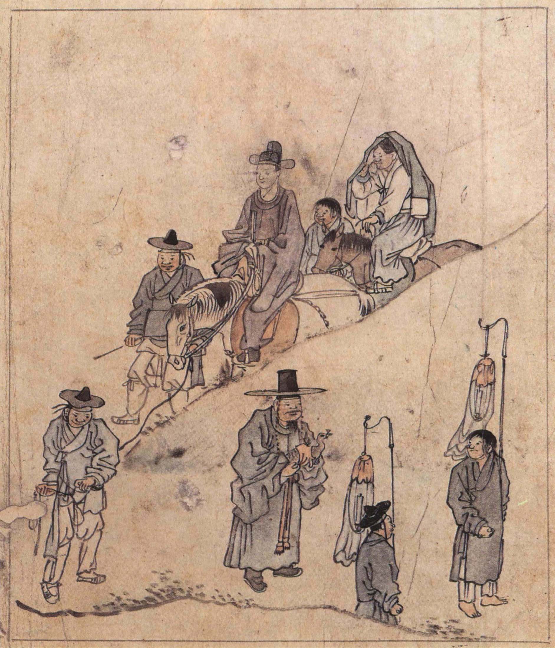 The Bride's Procession by Kim Hong-do (김홍도), showing Joseon clothing and horsehair hats